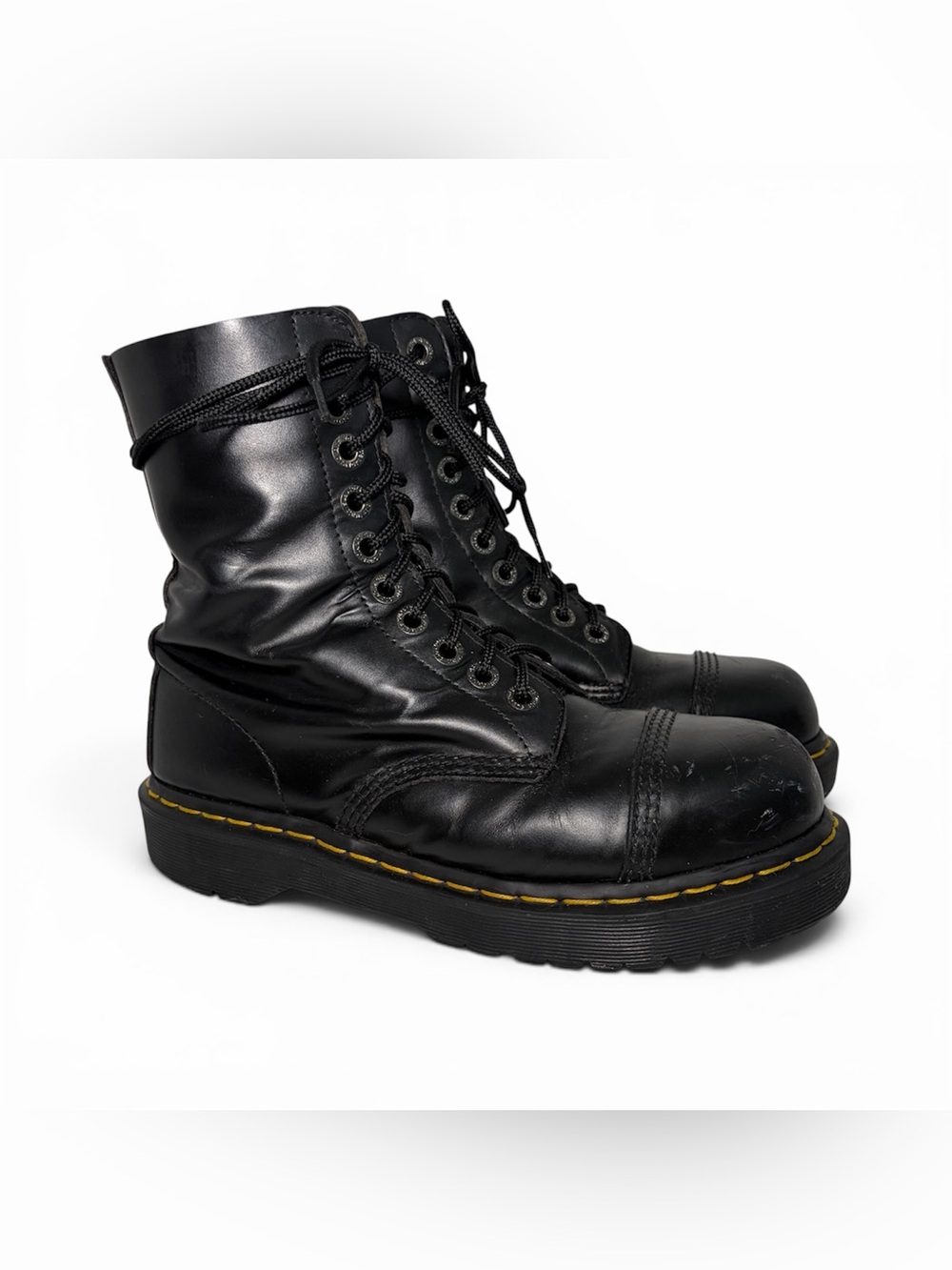 Dr Martens 1919 Steel Toe 10 Eye Combat Boots Black Leather Mens 7 Womens 8